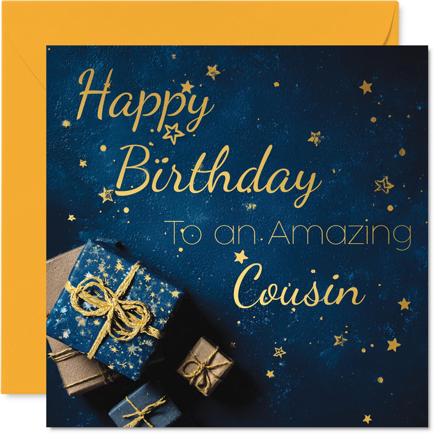 Gold Cousin Birthday Card - Golden Gifts - Happy Birthday Card for Cousin from Family Relative, 145mm Golden Bday Greeting Cards