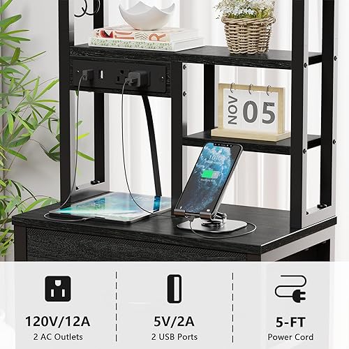 Miniatura 7 de Furnulem Tall Nightstand, LED Night Stand with Charging Station and USB Ports, 4 Fabric Drawers and 4 Tier Storage Shelf, Nightstands Bedside Tables