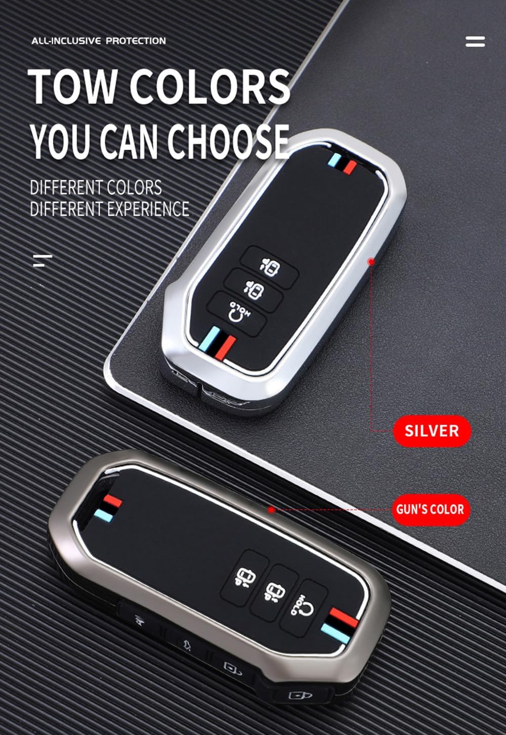 HIBEYO 7 Button Key Fob Cover Fit for Kia EV6 K5 Seltos Carnival Seven-Key Dl3 Mq4 Accessories with Keychains Metal&TPU Material Key Fob Holder Compatible with Kia Car Key Case-B Keychain Silver
