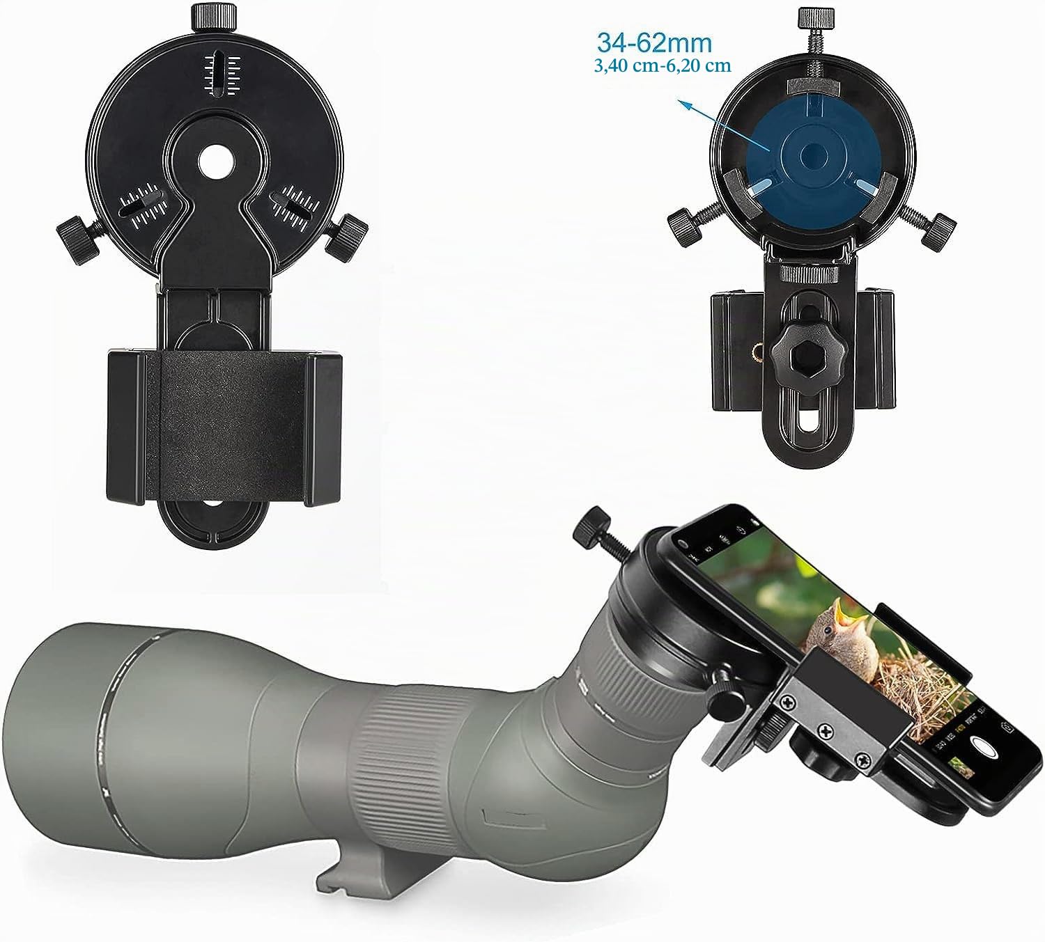 Celticbird Nuevo Adaptador de Smartphone Scope- Soporte de teléfono Que Funciona con telescopios terrestres& Binoculares& Monoculares& Telescopio& Microscopio