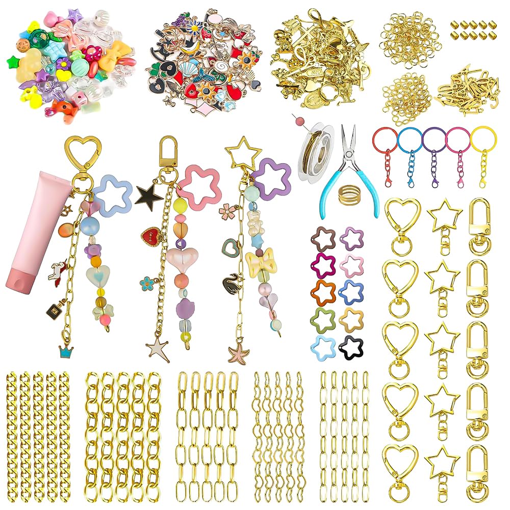 AURISSE 354-Piece Keychain Making Kit with 136 Charms, 25 Extender Chains, 20 Keychain Clips and Craft Tools for DIY Projects