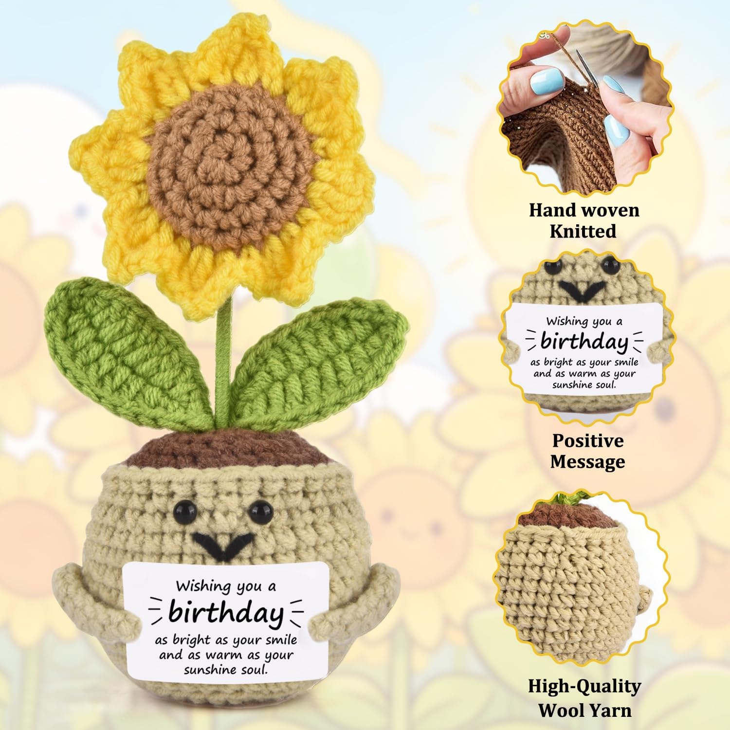 Birthday Gifts for Women Men,Happy Birthday Gifts Crochet Sunflower