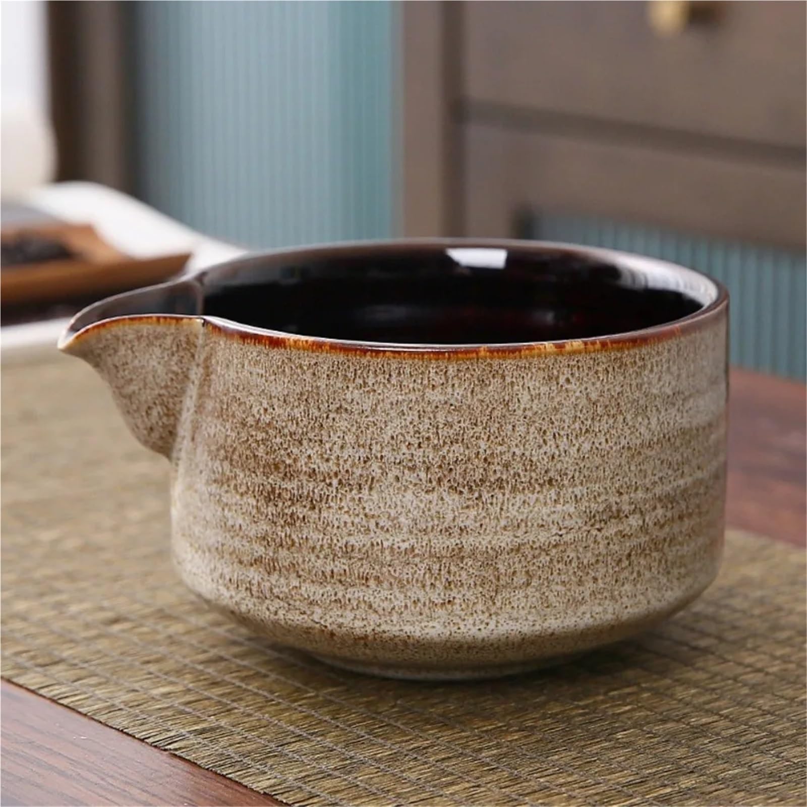 Juego De Té Matcha Juego De 2 Cuencos Cerámica For Matcha Con Pico Vertedor Y Soporte Reutilizable For Batidor Té, Cuenco Verde Hecho A Mano(Blue)