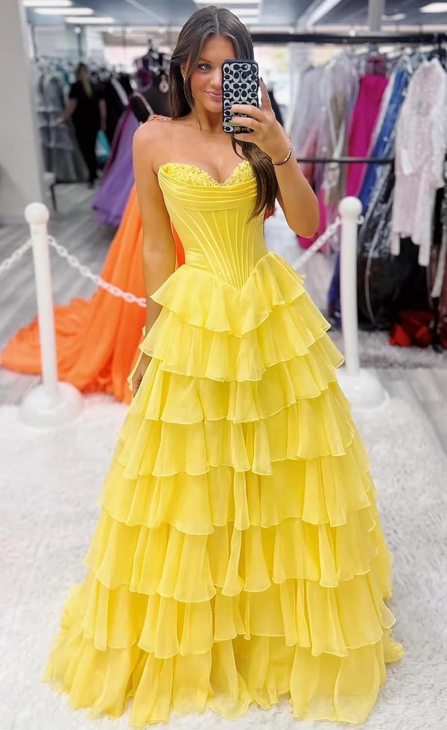 MisShow Corset Ruffle Prom Dresses for Women 2026 Strapless Chiffon Tiered Long Formal Evening Party Gown with Slit - Image 5