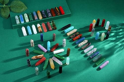 Miniatura 2 de QINJIEJIE Juego de 64 piezas de varitas de cristales y piedras a granel, puntas de cristal de cuarzo rosa, amatista, ojo de tigre, piedras preciosas