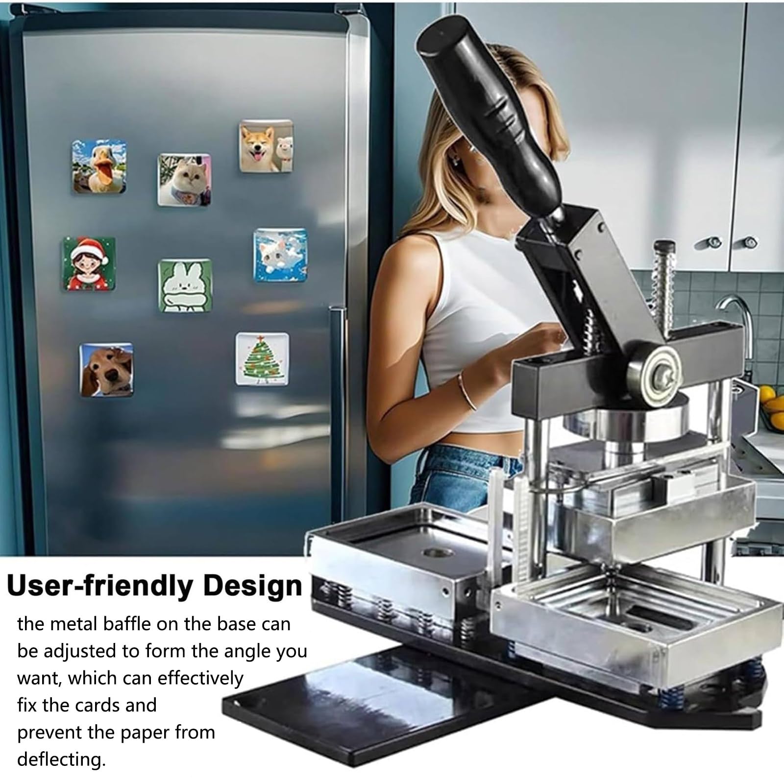 Kit para Hacer Imanes Rectangulares de 3,1 X 2 Pulgadas para Refrigerador, MáQuina para Hacer CalcomaníAs, Prensa para Fotos e Insignias con 100 Consumibles