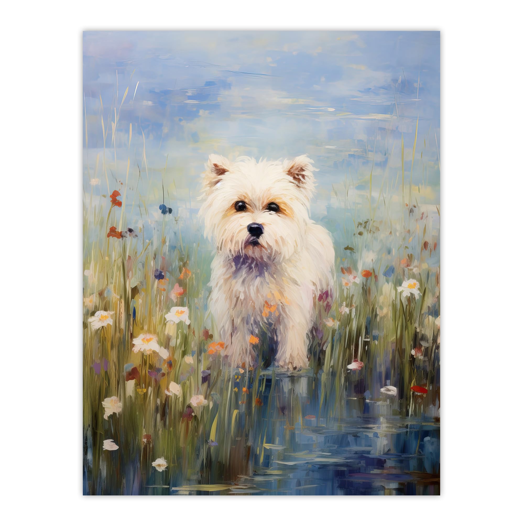 Artery8 West Highland Terrier Claude Monet Style Dog Oil Painting Pastel Colour Portrait Extra Large XL Wall Art Poster Print