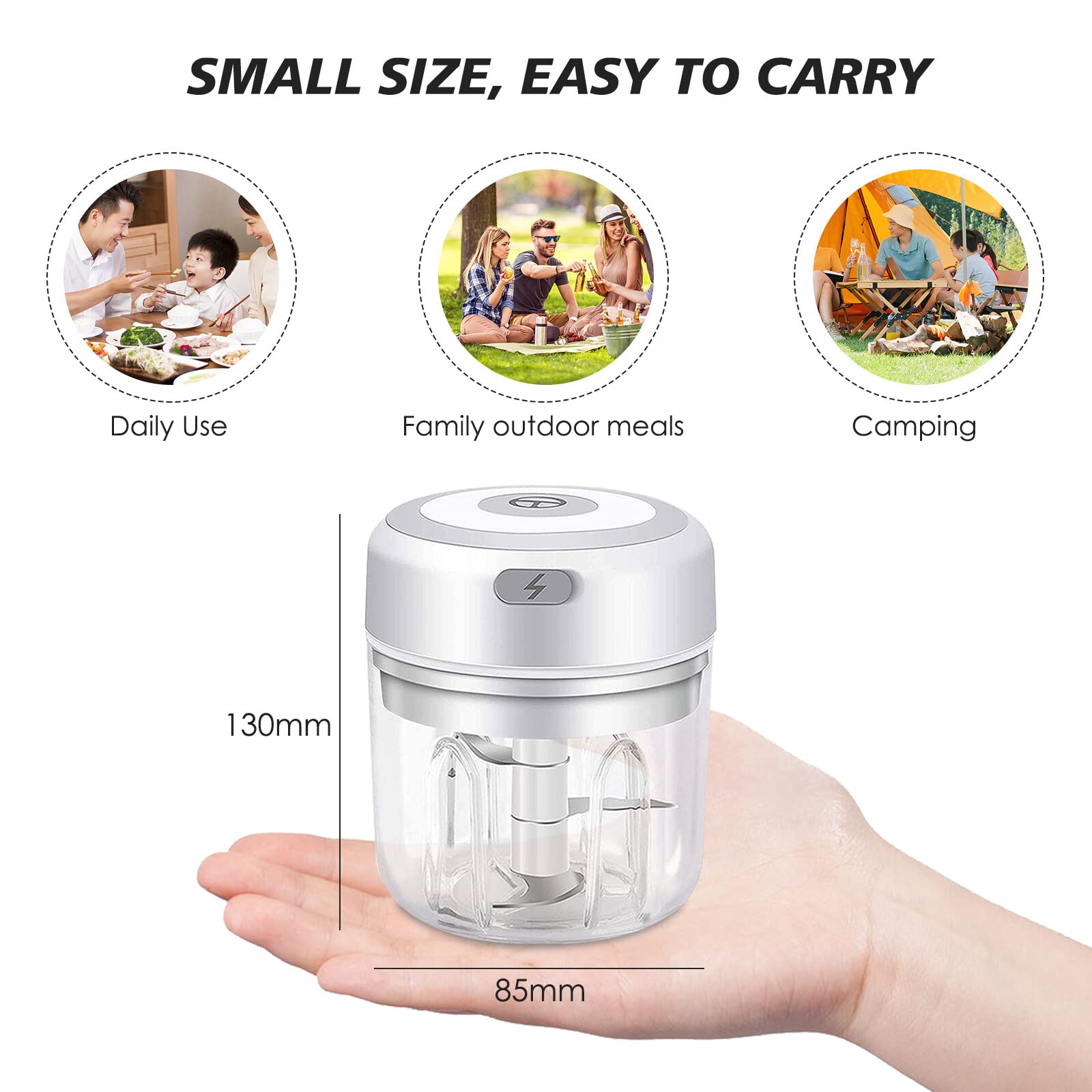 Hachoir Électrique Rechargeable USB – Pour Oignon, Ail, Gingembre, Viande, Noix – Mixeur Portable Compact Sans Fil