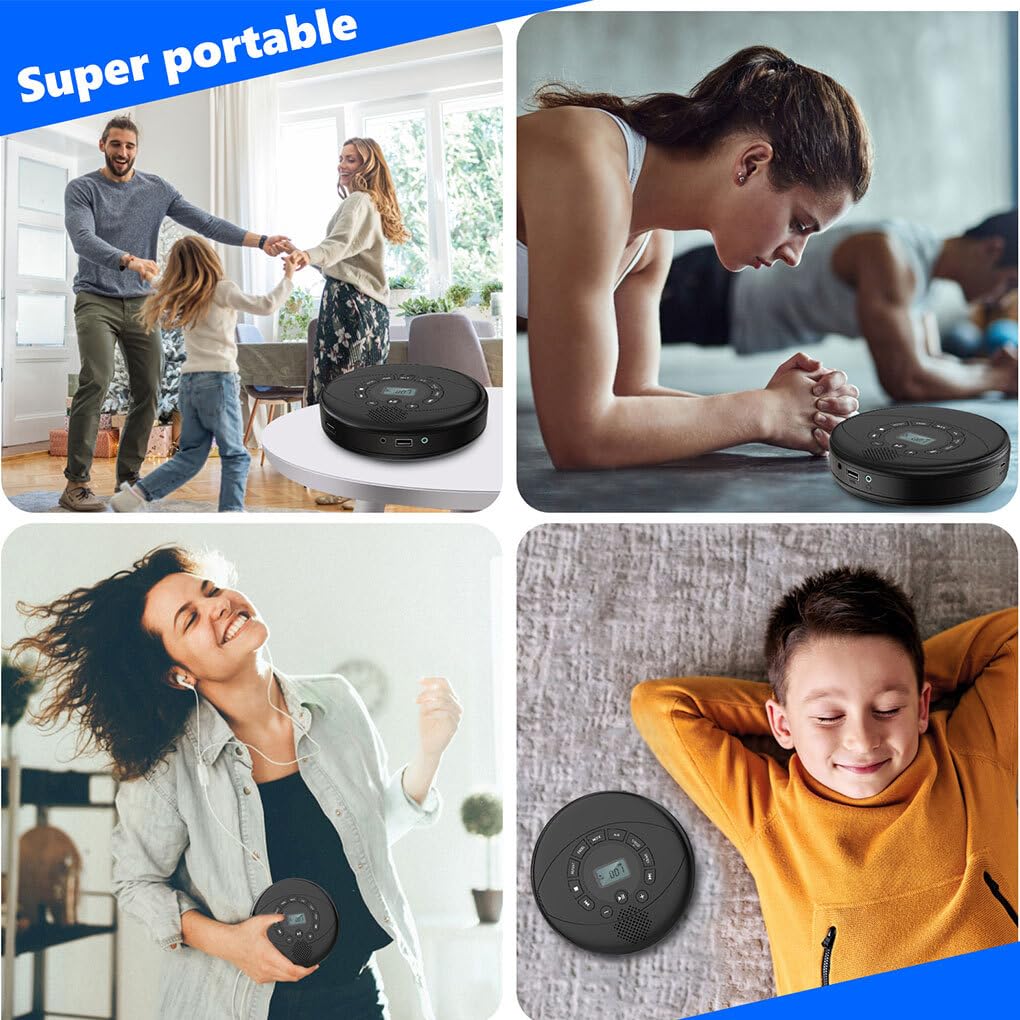 Reproductor de CD portátil con Altavoces y batería Recargable para Coche, hogar, Exterior, Escuchar audiolibros con Bluetooth. Reproductor de CD