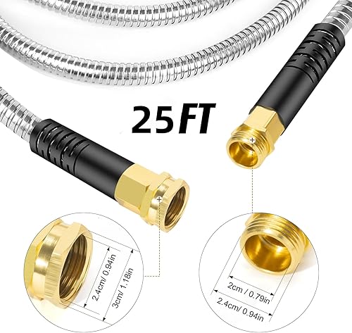 Miniatura 2 de Manguera de jardín de 25 pies con boquilla, manguera de agua flexible de metal con 10 modos diferentes, manguera de acero inoxidable para automóvil,