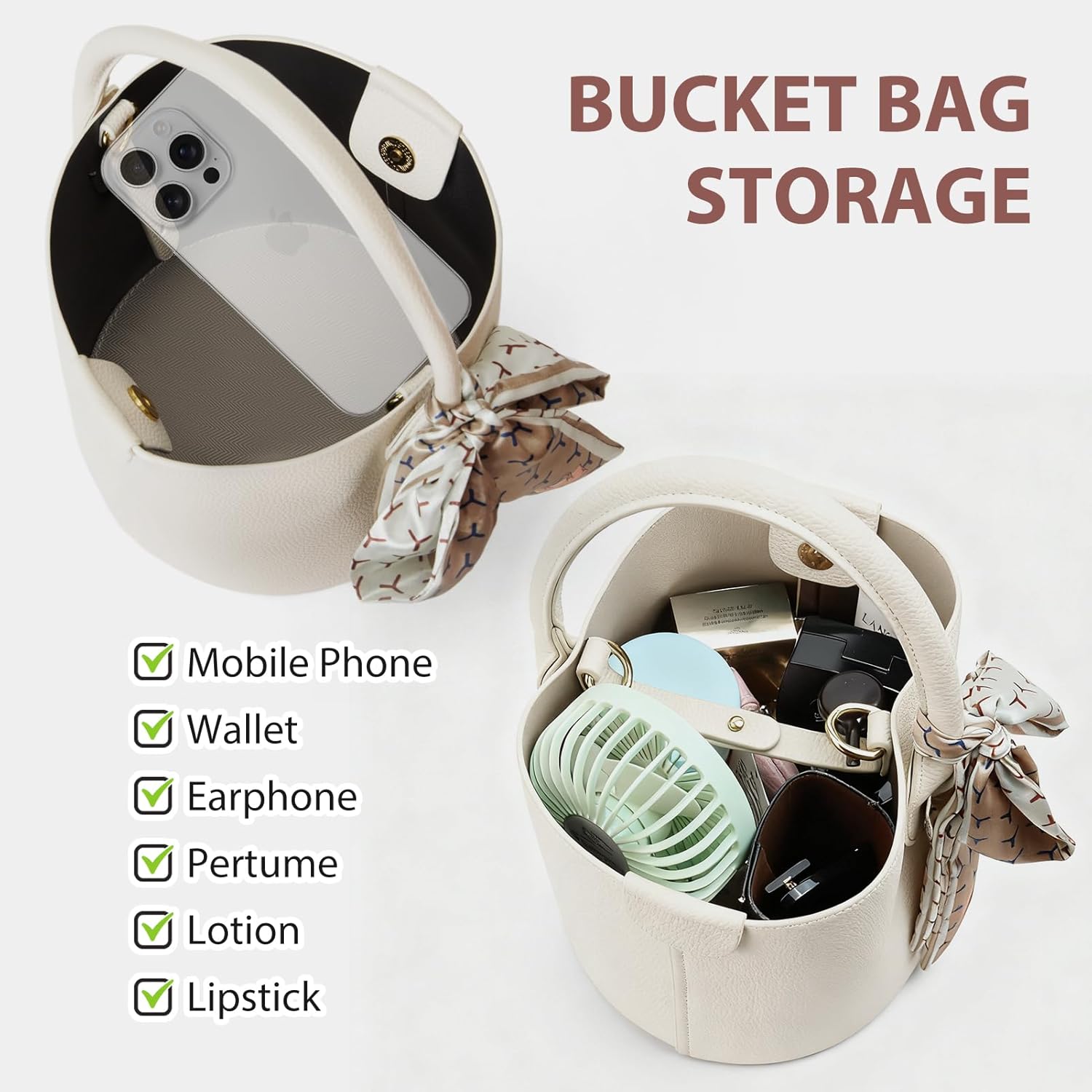 Mini Bucket Bags for Women, Vegan Leather Small Crossbody Purse with Removable Straps Trendy Top Handle Shoulder Straps - Image 4