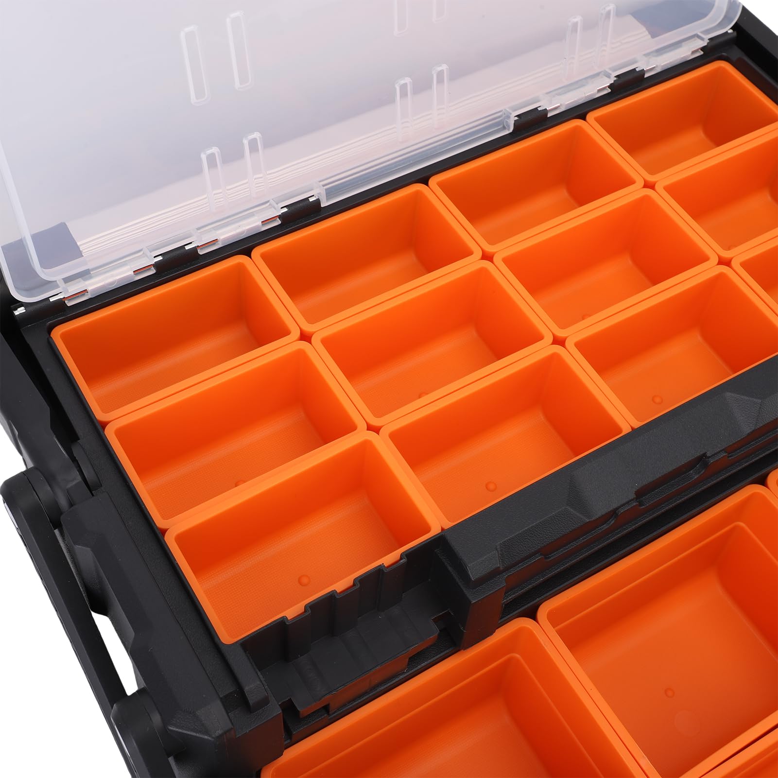 Focket Organizator Małych Części, 2 -warstwy 18 Pole Narzędziowe z przezroczystą pokrywką, Zdejmowane Dzielniki, Skrzynka Magazynowa Sprzętowa do Przechowywania śrub, Nakrętki