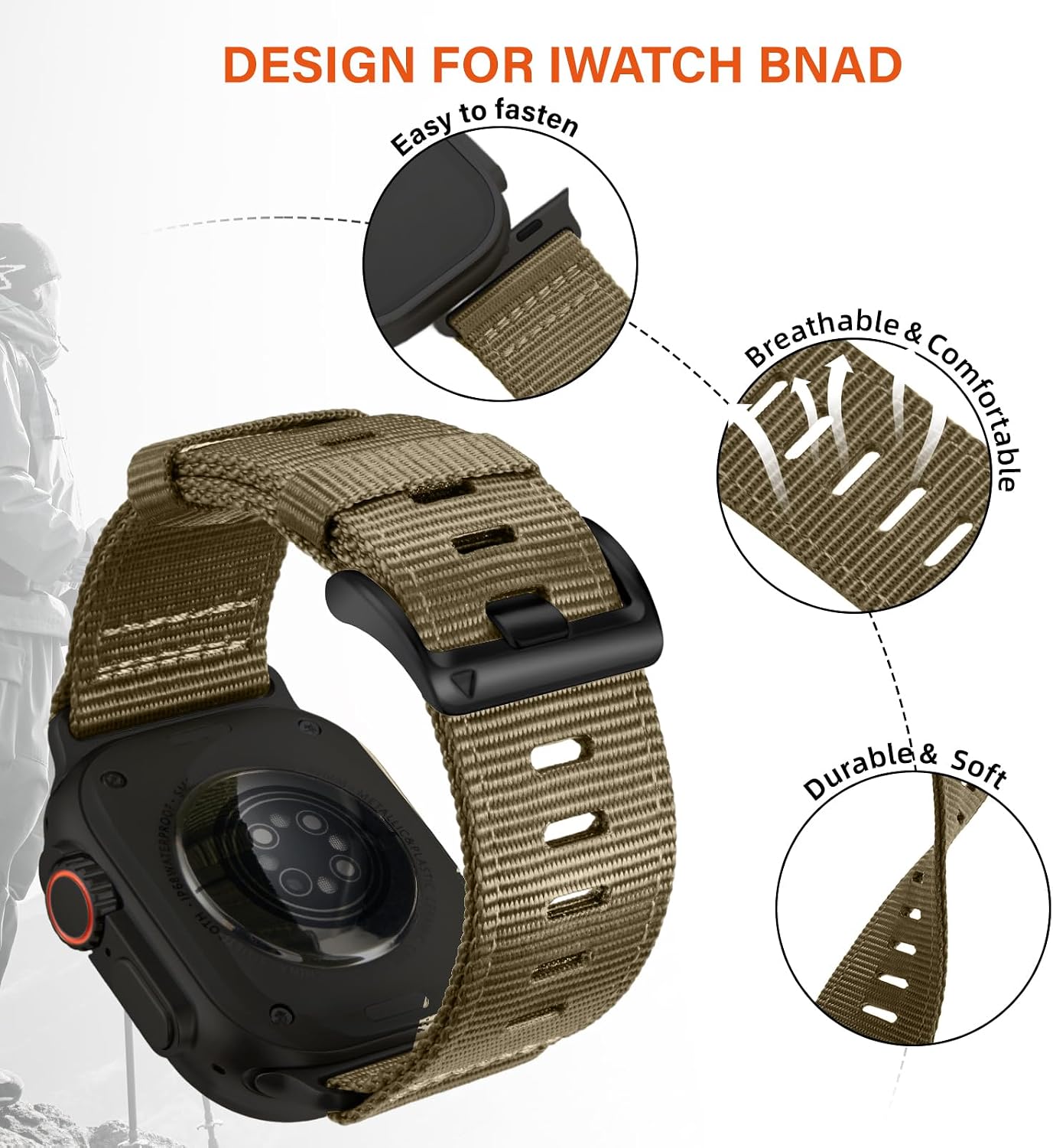 Nylon Watch Band for Apple Watch Ultra 4/3/2 Band with Reinforced Connector