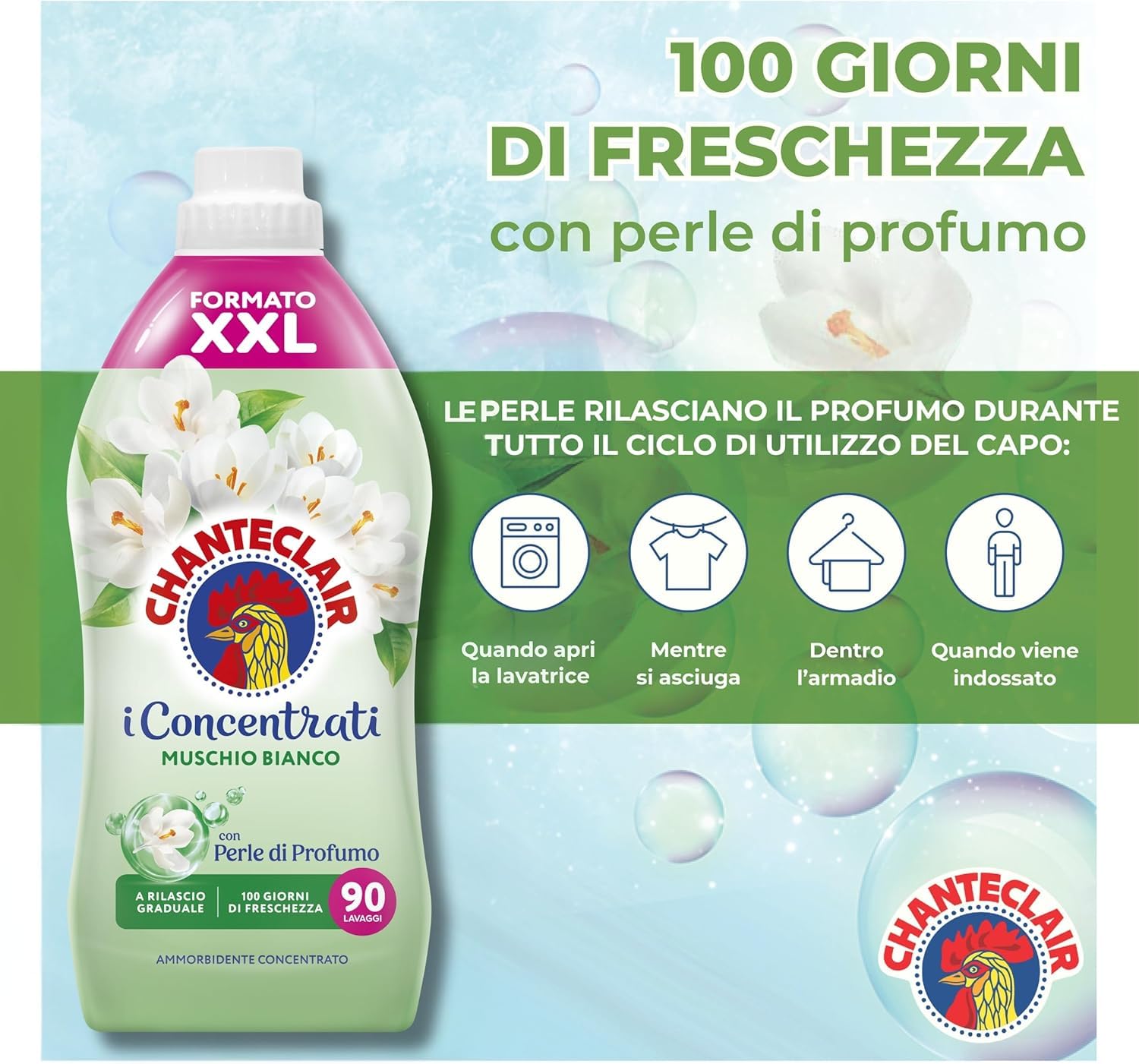 4x Chanteclair I Adoucissant Concentré, Musc Blanc – 90 Lavages, 1,8 L + Beni Culinari Porte-clés Gratuit