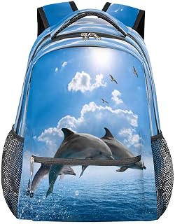 Mochilas escolares leves para meninos e meninas, adolescentes, golfinho, pássaro, oceano, impermeável, 40,64 cm, para viagem, laptop, mochila casual, adequada para homens e mulheres, trabalho, viagens, caminhadas, acampamento, Multicor, Medium