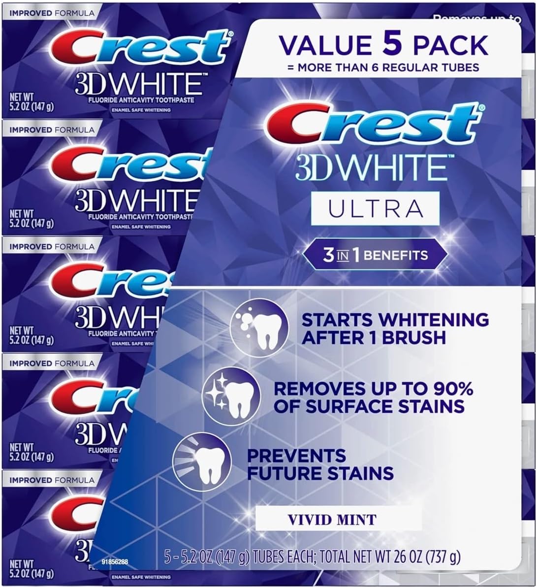 Crest3D White Ultra Whitening Toothpaste, Vivid Mint (5.2 oz., 5 pk.)