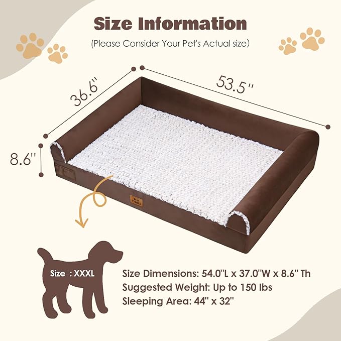 Cama para Perro Grande 136 cm Colchoneta Ortopédica Lavable miniatura 3