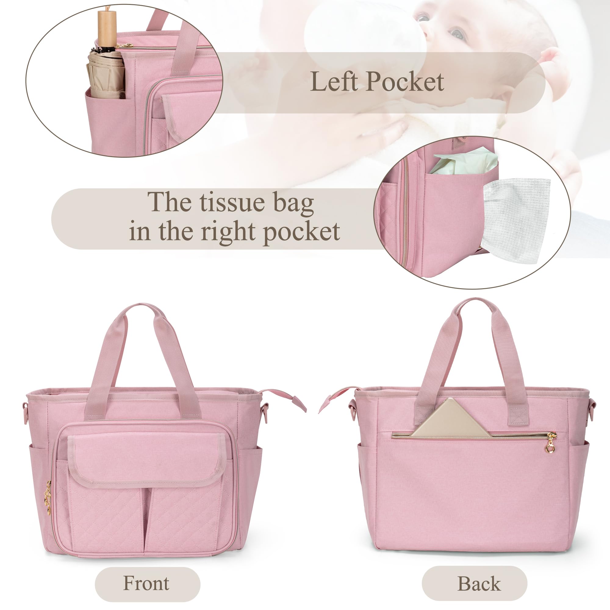 Luxja Large Wearable Breast Pump Bag with a Waterproof Mat for Wearable Breastfeeding Pump Carrying Tote Bag with Multiple Pockets for Hands Free Breast Pump and Extra Parts Pink - Image 4
