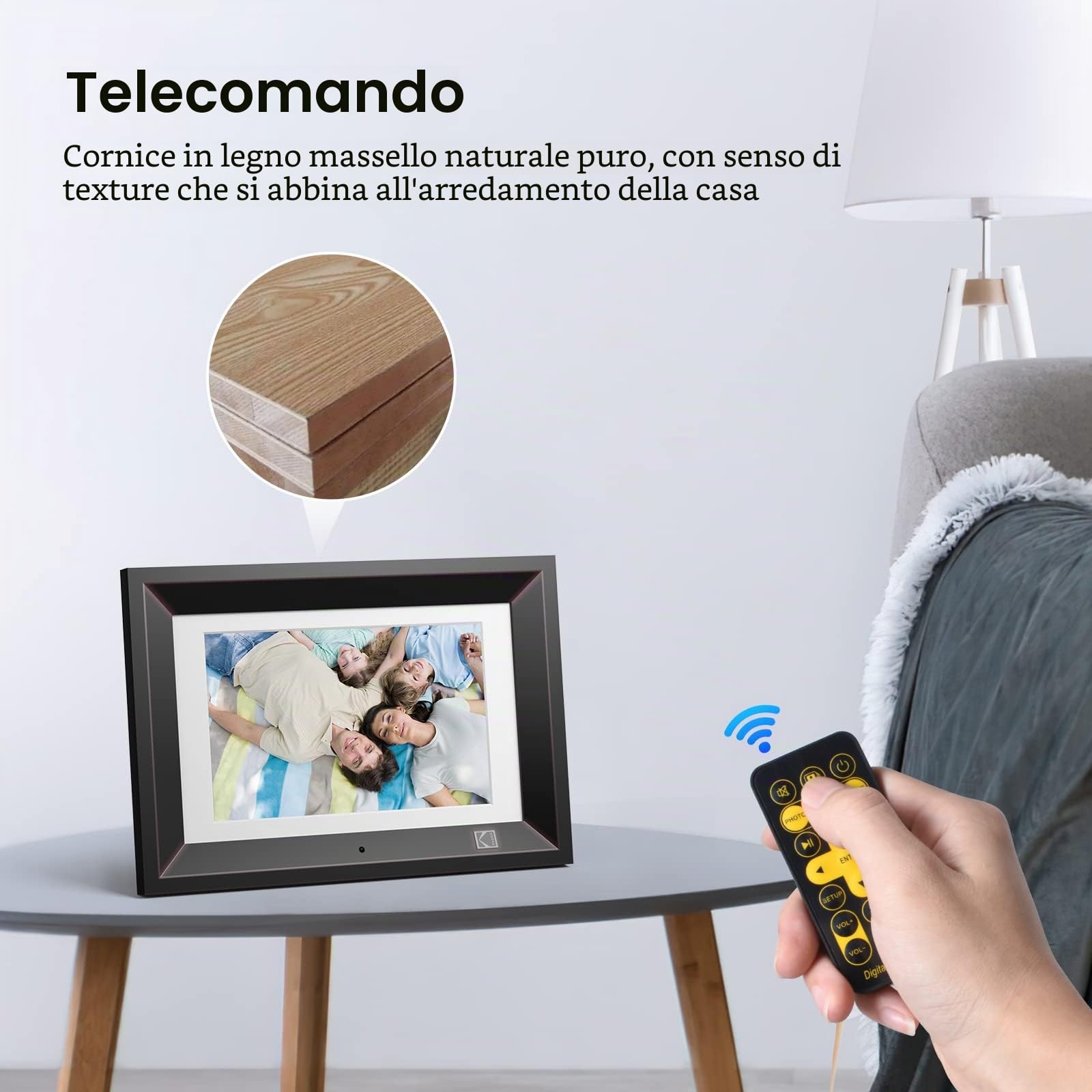 Cornice Digitale 10.1 Pollici,1280 x 800 FHD IPS, Cornice Elettronica per Foto 16:10, Foto, Musica, Lettore video, Calendario, Allarme, Supporto Scheda USB/SD con telecomando
