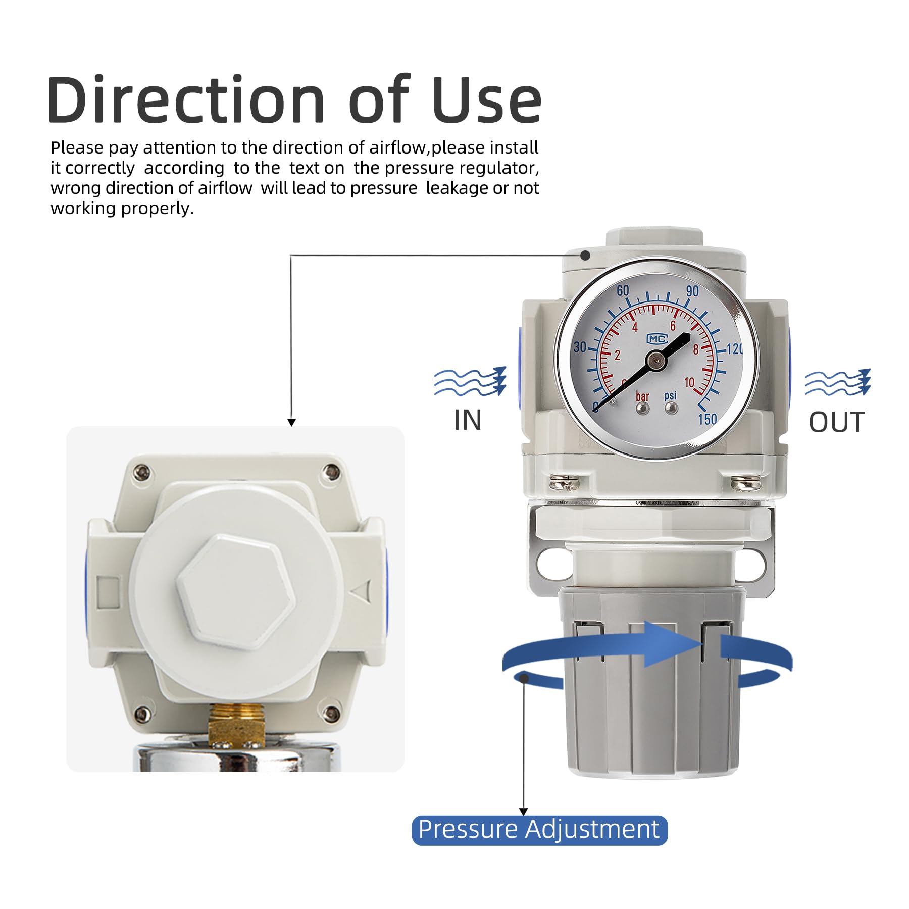 Industrial Air Pressure Regulator - 0-150 PSI -5 Industrial Air Pressure Regulator - 0-150 PSI -5