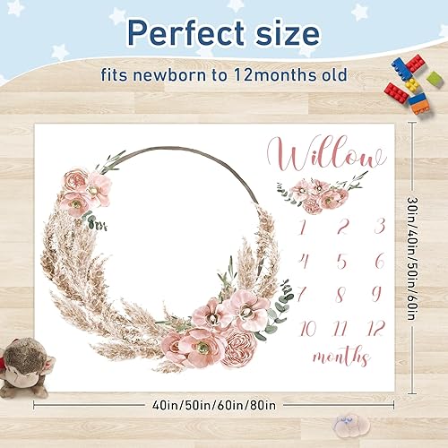 Miniatura 3 de Manta con nombre personalizado para bebé, manta mensual de hitos para bebé con doble cara para niños y niñas, accesorios de fotografía, regalos