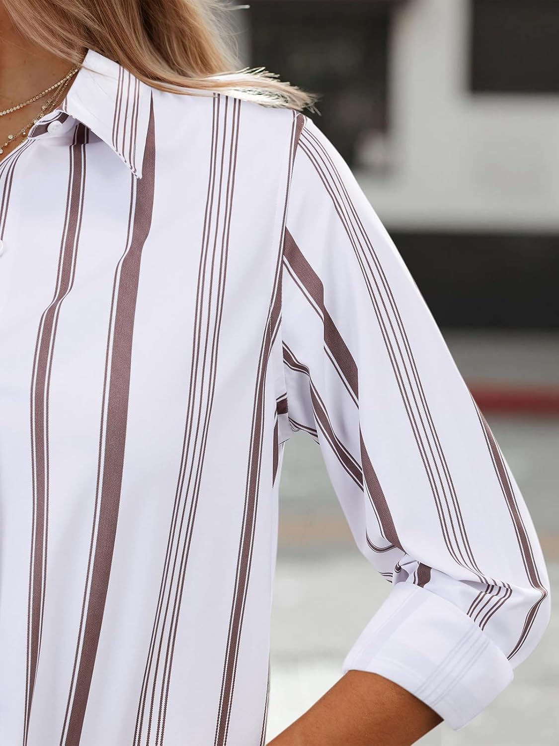 siliteelon Button Down Shirts for Women Striped Long Sleeve Dress Shirts Collared Office Work Blouses Button Up Tops - Image 5
