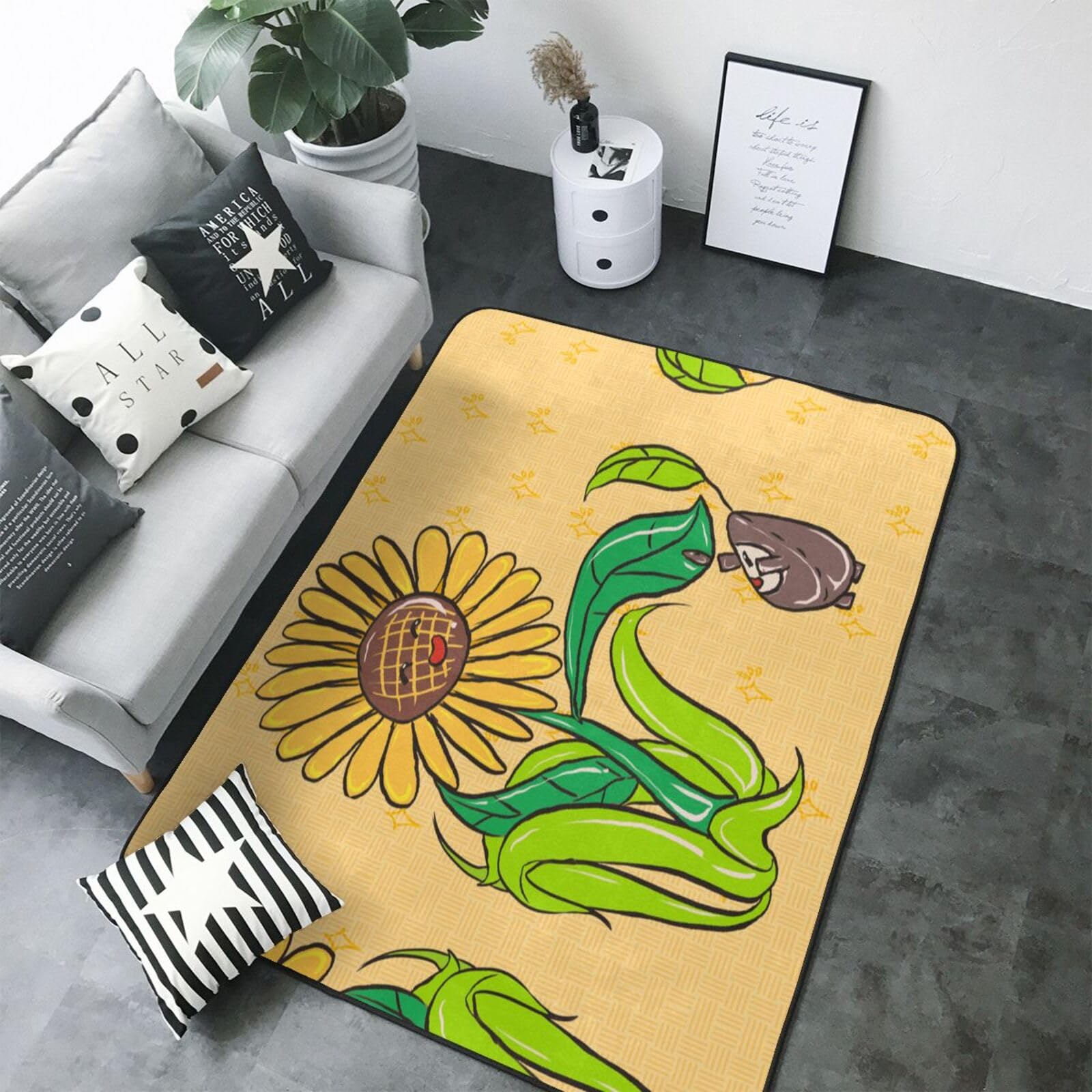 Sonnenblumenkerne und Sonnenblumen druckt übergroßer Teppich > 80 x 58 Zoll Teppich weich im Griff mit feinem Nickerchen Verschleiß