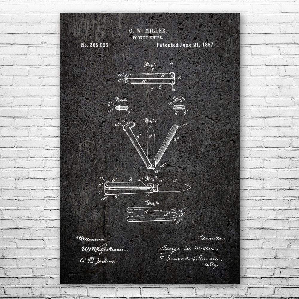 Butterfly Knife Poster Print, Knife Maker, Collector Gift, Knife Blueprint, Balisong Art Print, Martial Arts Decor Dark Concrete (24 inch x 36 inch)