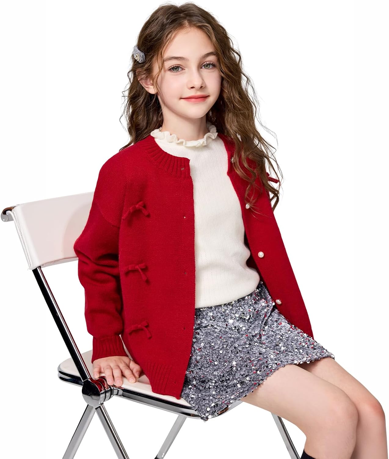 Girls Sparkly Sequin A Line Skirt Kids Elastics Waist Shiny Skirt with Built in Shorts for Party Birthday - Image 3