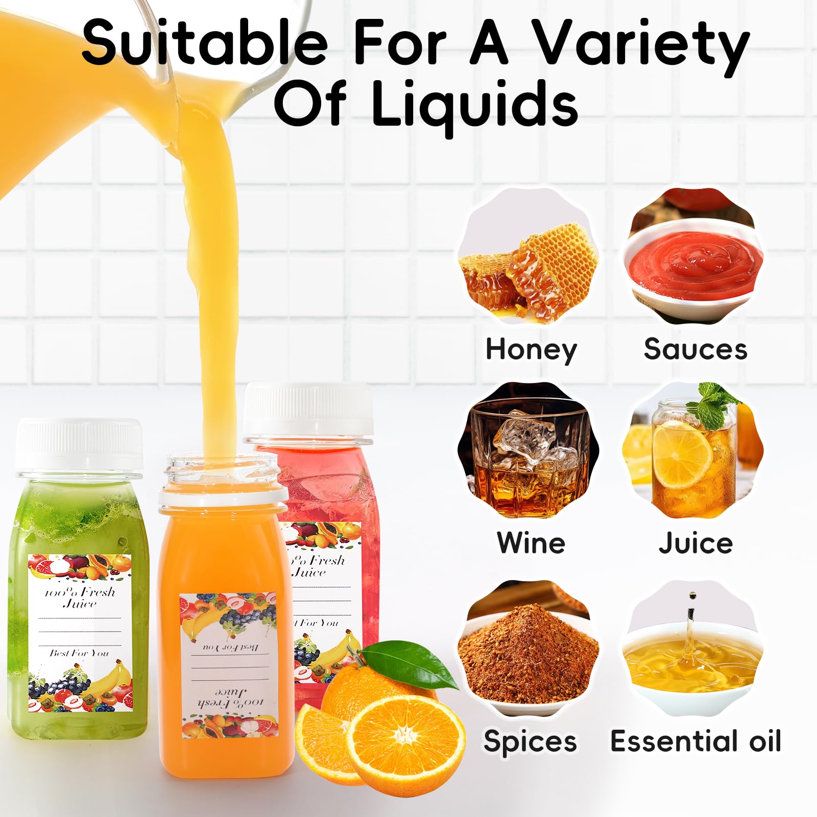 Bouteilles En Plastique 120 Ml – Lot De 12 – Réutilisables, Avec Entonnoir – Pour Jus, Smoothies, Sauces, Shots – Parfait Bar, Pique-nique, Maison - 8