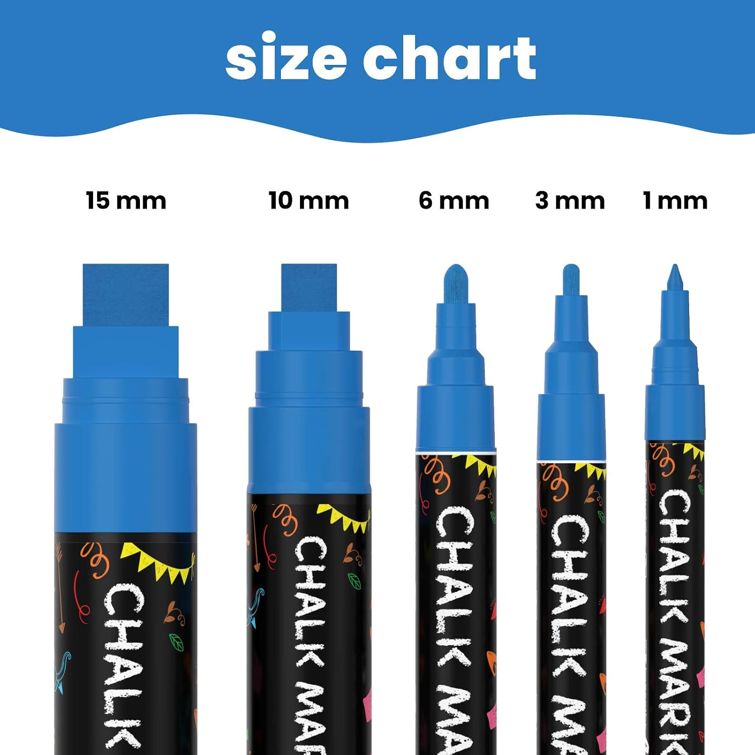 5 Blue Chalkboard Chalk Pens - Blue Dry Erase Markers for Blackboard Chalkboard Signs, Windows, Glass, 5 Count (Pack of 1) - Image 4