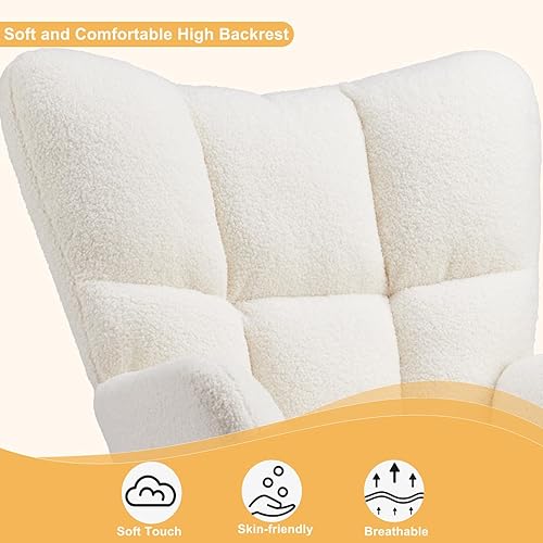 Miniatura 4 de NEWBULIG Mecedora tapizada para guardería, silla mecedora tapizada de peluche, sillón de enfermería con respaldo alto, sillas modernas para