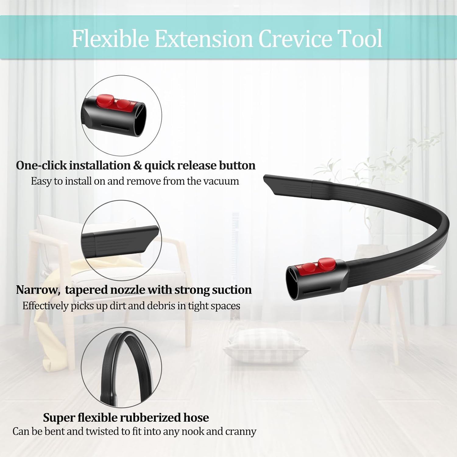 Charlux 22.6" Flexible Crevice Tool for Dyson V7 V8 V10 V11 V12 V15 Gen5 Cordless Vacuum Cleaner, Vacuum Accessories Attachment for Dryer Vent, Car Detailing, Gaps and Corners Cleaning - 22.6 Inches