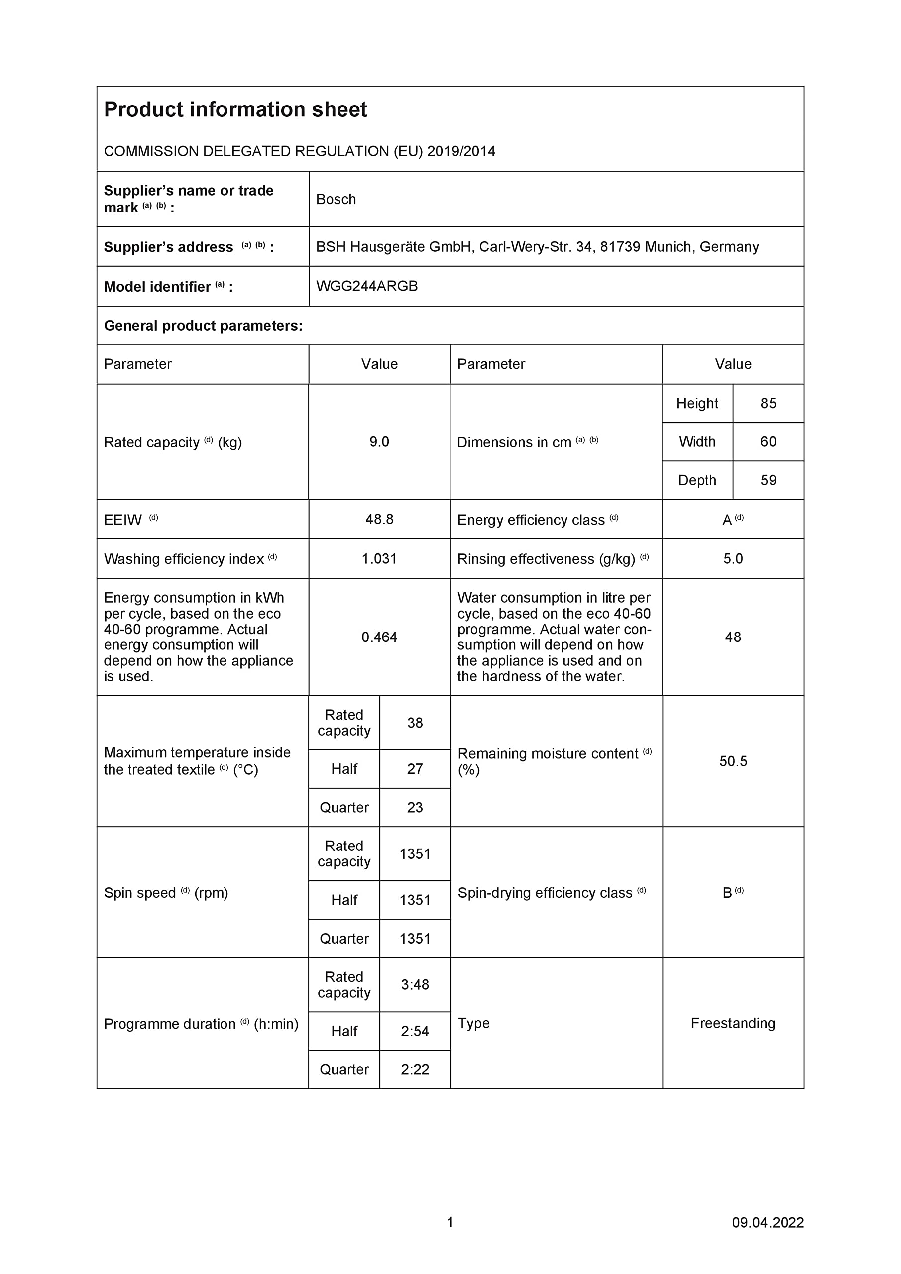 Bosch Series 6 WGG244FRGB Washing Machine with A Energy Rating, 9kg