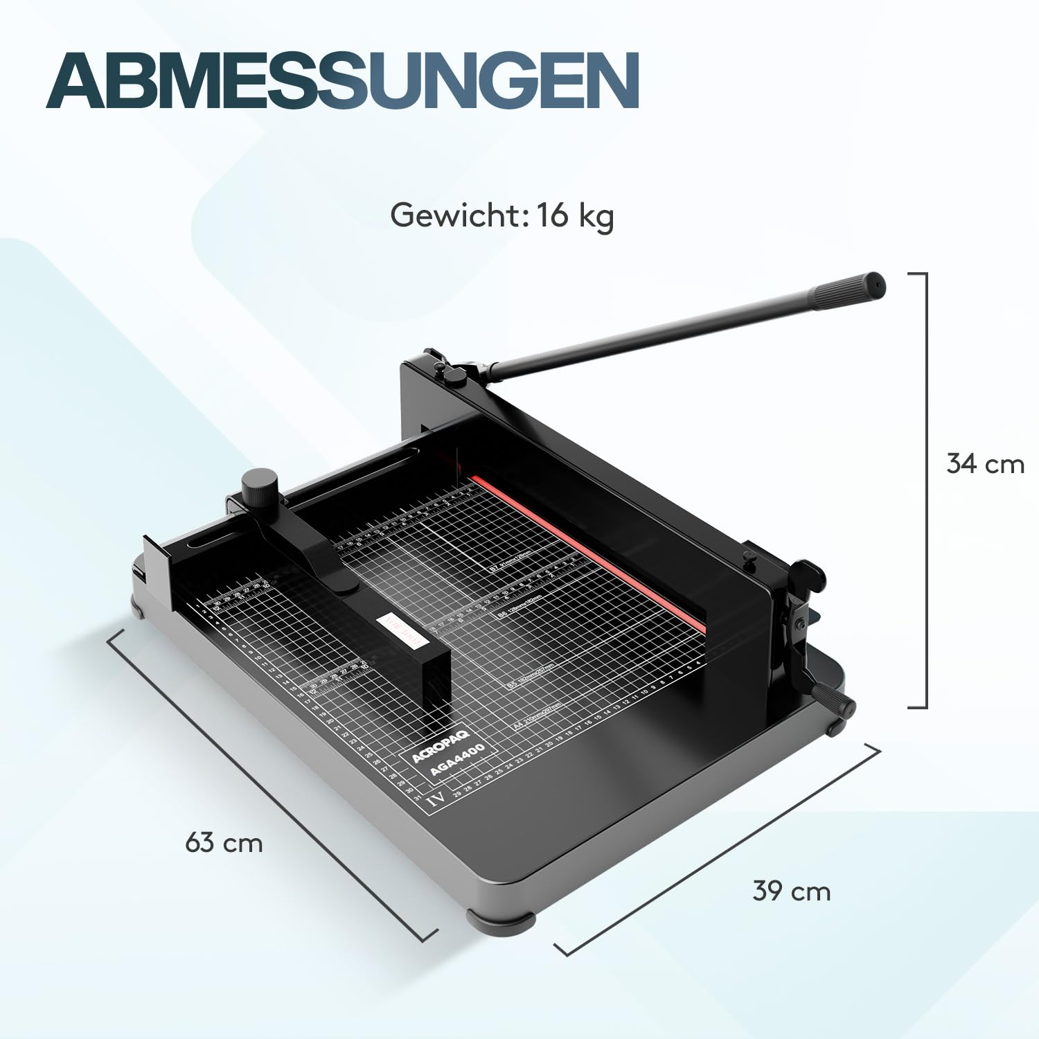 ACROPAQ Stapelschneider A4 - Für 400 Blatt, Hochleistungspapierschneider mit Schneidlineal für Präzisen Schnitt - Hebelschneider, Papierschneider A4
