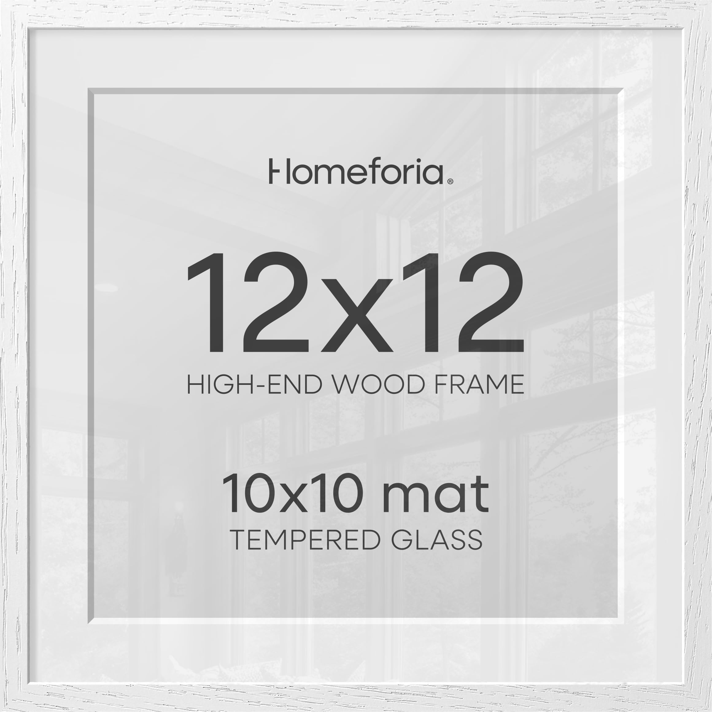 Homeforia 12x12 White Oak Picture Frame, High-End Wood, 10x10 Mat, Glass | High End Solid Oak Wood, Tempered Glass, Acid-Free 10x10 Removable Mat, 12x12 Edge-to-Edge Display 12x12, Wall Kit, Set Of 2