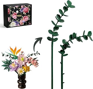 Eucalyptus Filler Foliage Building Block Bouquet, Compatible with Lego Flowers Featuring Realistic Round Leaves, Ideal for Tabletop Display and DIY Home Decor (66 pcs)