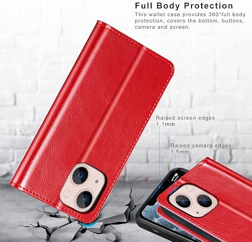 Miniatura 10 de Belemay Funda protectora para iPhone 14, funda protectora de piel auténtica, tarjetero con bloqueo RFID, a prueba de golpes, funda de TPU para