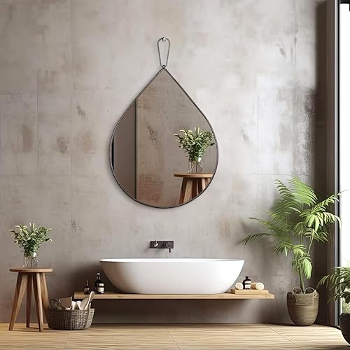 Miniatura 26 de Pequeños espejos de pared decorativos con forma de lágrima blanca, espejos de pared ovalados irregulares para sala de estar, baño, dormitorio, Blanco