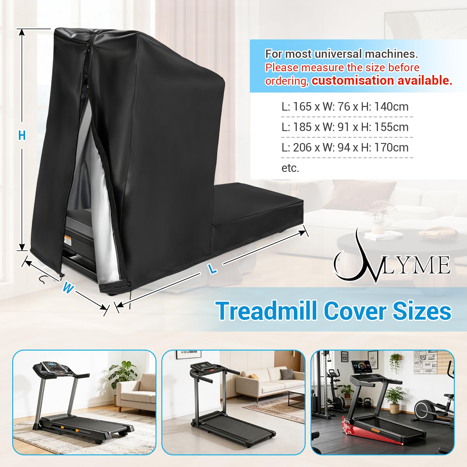 Onlyme Housse de tapis de course imperméable pour tapis de course non pliable avec fermeture éclair et cordon de serrage