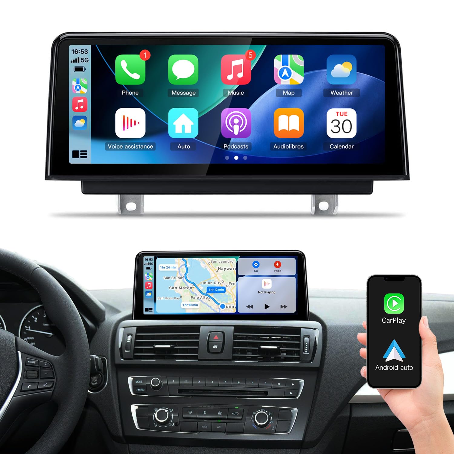 VIBEX 10,25 pollici Autoradio Carplay Wireless & Android Auto Wireless per BMW 1 2 serie F20/F21/F22/F23 2012-2016 con sistema NBT, Touchscreen Stereo Ricevitore con AirPlay Link, Siri