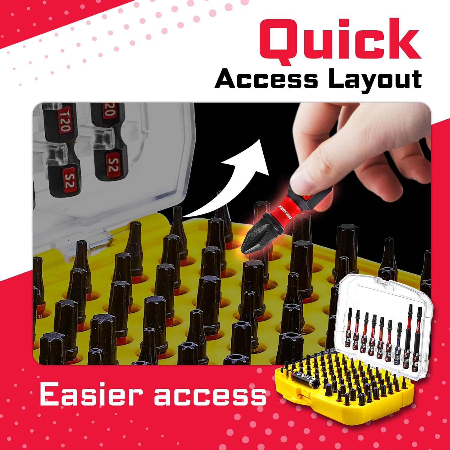 Geinxurn 83Pieces Impact Screwdriver Bits Set, Magnetic S2 Steel Torx/Security Torx Insert Power Bits Tips Set with Impact Bit Holder and 1/4”Socket Adapter (Yellow Storage Box Case)