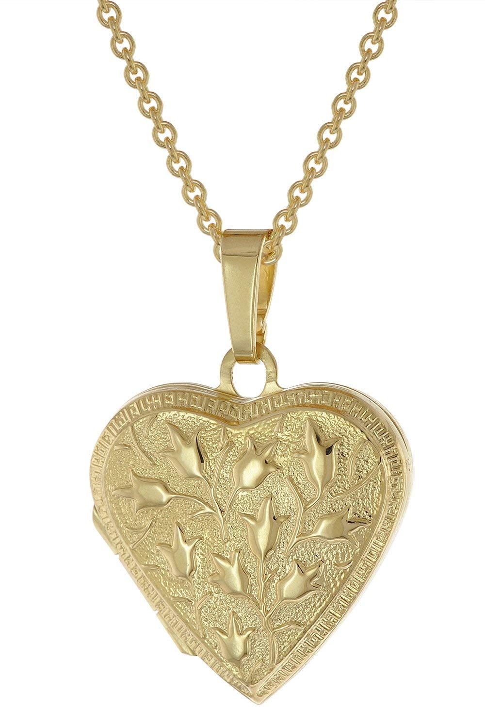 trendor Medaillon Herz mit Kette 925 Silber goldplattiert 39535 | zauberhafte Halskette für Damen, zeitloser Anhänger für Frauen, elegante Geschenkidee
