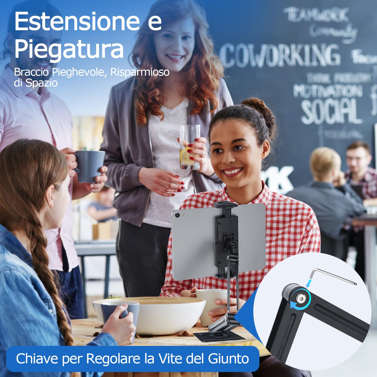 Porta Tablet da Letto in Alluminio, Supporto 360° Girevole per iPad 4.7-13 Pollici, a Muro