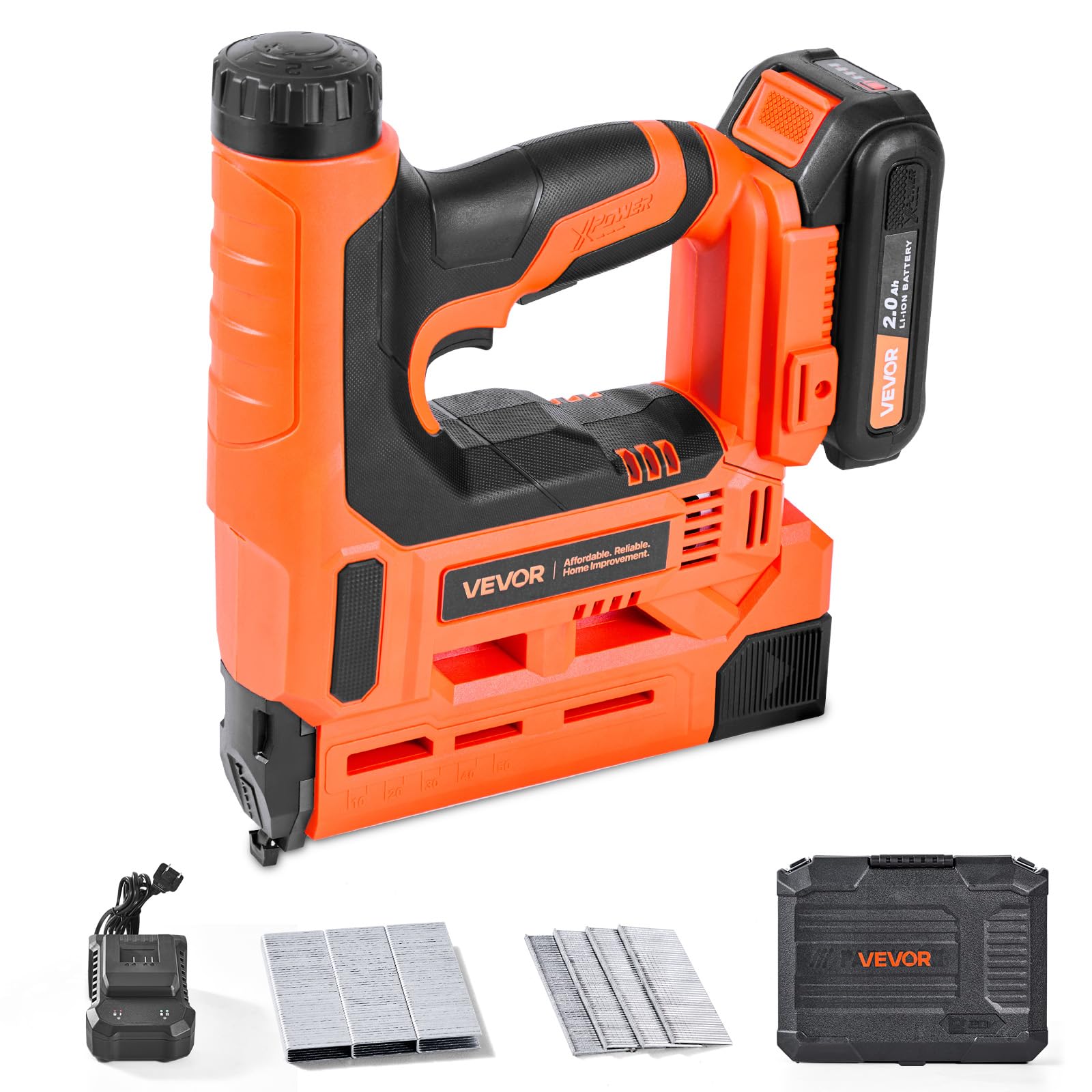 VEVOR Cordless Brad Nailer, 2-in-1 Nail Gun Staple Gun, 18 Gauge 1-1/4 inch, Includes 500 Pcs Staples and 500 Pcs Nails, with Battery and Charger,