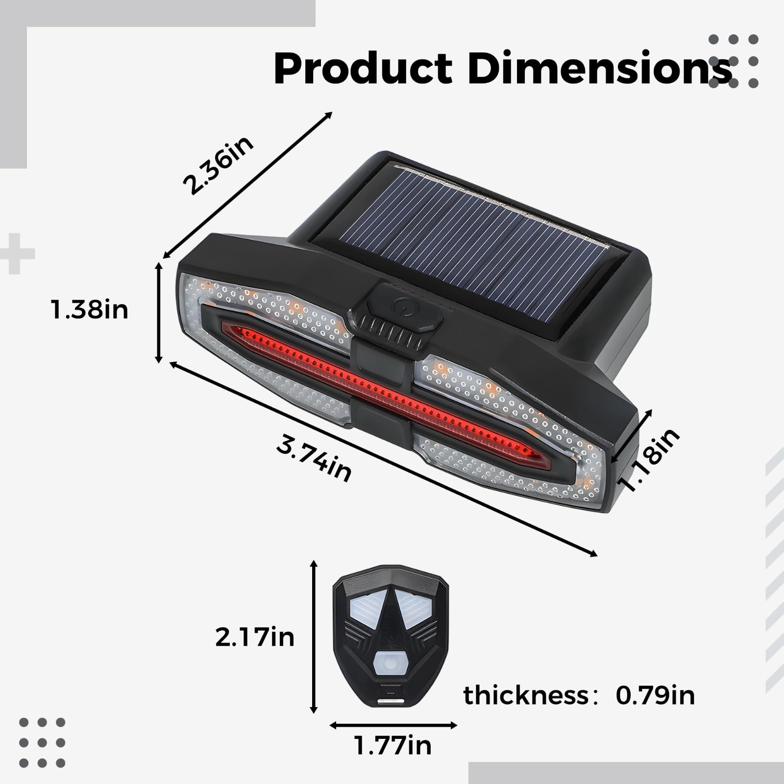Feu arrière vélo télécommandé avec avertisseur sonore, Recharge Solaire et USB, Clignotants Gauche et Droite, contrôle sans Fil, signalisation arrière pour Conduite de Nuit, sécurité renforcée