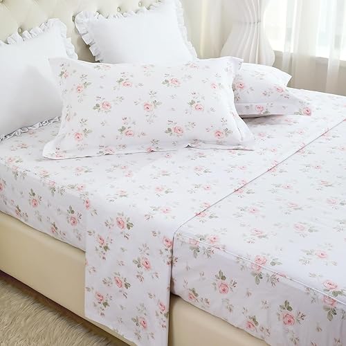 Miniatura 4 de QSH Juego de 2 fundas de almohada florales 100% de algodón, tamaño estándar, estilo vintage, elegante, con estampado de rosas, tamaño estándar,