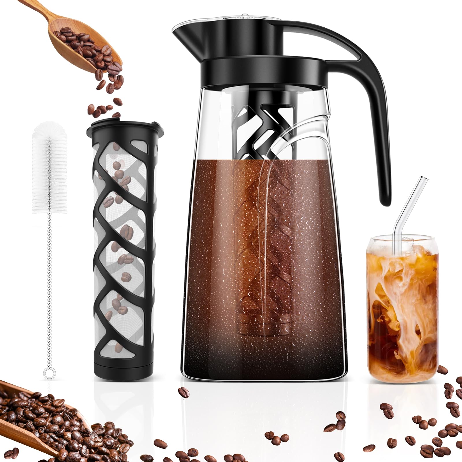 YURICK Cold Brew Coffee Maker, 70 oz (2100 ml) BPA Free Tritan Pitcher, Iced Coffee Maker and Tea Brewer, 100% Leak-Proof, Easy to Clean Reusable Mesh