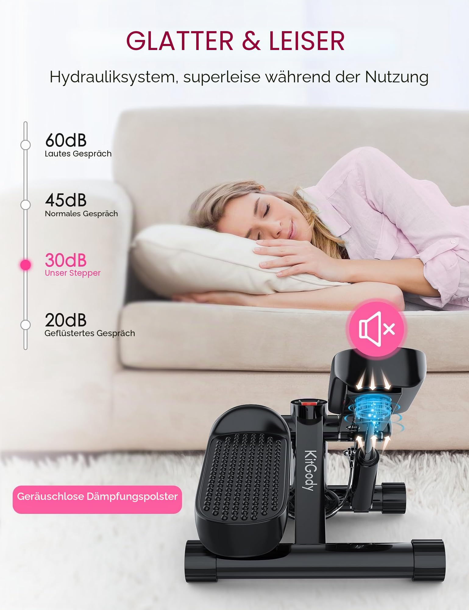 Mini-Stepper für Übungen, Treppenstepper 150 kg Kapazität, Workout-Stepper für Training zu Hause, Schrittmaschine mit Widerstandsbändern
