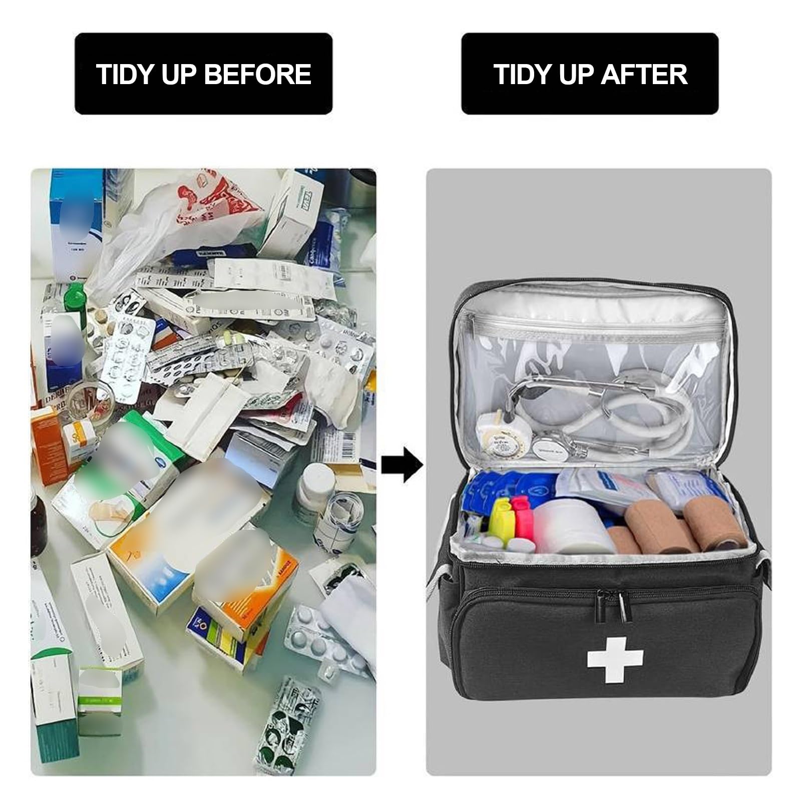 Botiquín De Primeros Auxilios Vacío De Gran Capacidad,Bolsa De Almacenamiento De Suministros Médicos De Primeros Auxilios,Ideal For El Hogar,Viajes Y Exteriores(Gray)